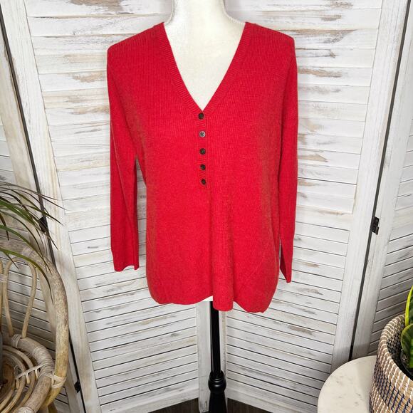 MADEWELL Women's XS Asherton Oversized Thermal Henley Sweater Wool Alpaca Red - Picture 3 of 16